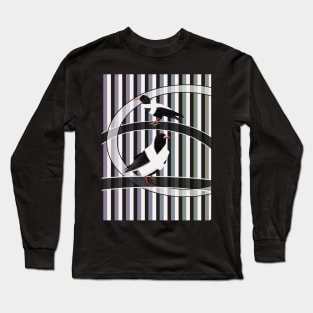 Cornish Choughs on a Stripy Background Long Sleeve T-Shirt